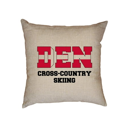Classic Cross Country Ski - Danish Cross-Country Skiing - Winter Olympic - DEN Flag Decorative Linen Throw Cushion Pillow Case with Insert