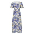 thumbnail image 4 of SMihono Robes Bohèmes d'Été pour Femmes Grande Taille à Col Rond à Manches Courtes Imprimé Quotidien Décontracté Vintage Robe Maxi Bohème, 4 of 5