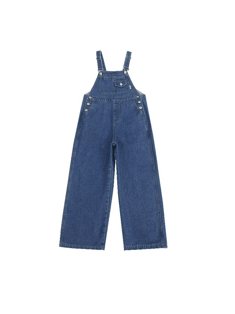 Rolanko Girls Overalls Denim Bib Distressed Jumpsuit Kids Blue