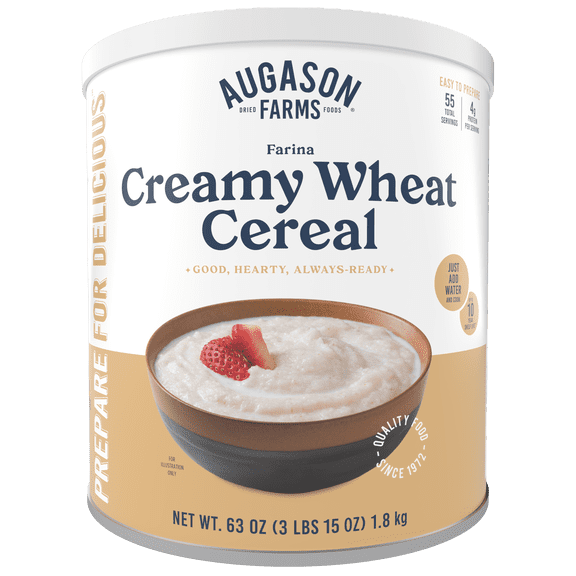 Augason Farms Creamy Wheat Cereal Can Emergency Food Supply, 55 Servings, 10 Year Shelf Life - Instant Breakfast Food and Healthy Snack