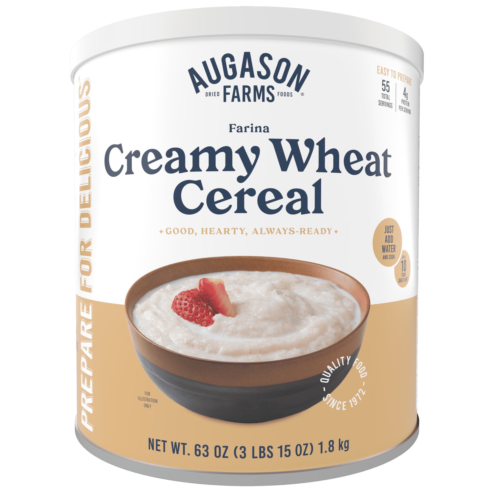 Augason Farms Creamy Wheat Cereal Can Emergency Food Supply, 55 Servings, 10 Year Shelf Life - Instant Breakfast Food and Healthy Snack