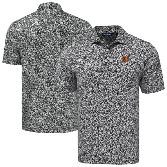 Men's Cutter & Buck Black Baltimore Orioles Big & Tall  Pike Eco Flora Print Recycled Polo