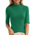 thumbnail image 2 of Women's Short Sleeve Mock Neck Sweater Soft Knit Fabric Ribbed Elbow-Length Sleeves Casual Top Green XL, 2 of 9