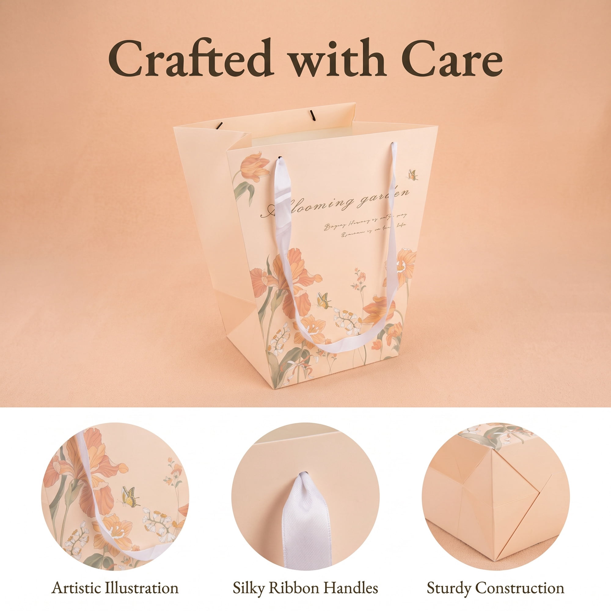 Unique Bargains Thick Totes for Gifts with Comfortable Handles Apricot 11.8" x 9.8"x 13.8"