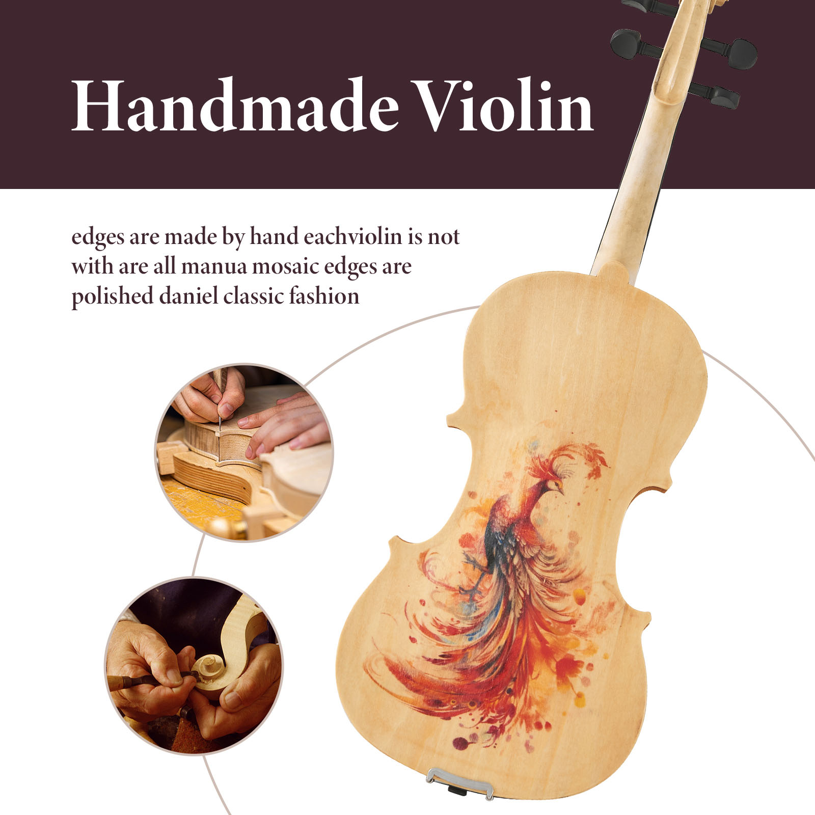 CQSXDA Premium Sound Full-Size 4/4 Violin in Lightweight Design with Complete Accessories for Music Lovers, Wood01