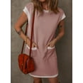 thumbnail image 3 of SHIBEVER Summer T Shirt Dresses for Women Crew Neck Cap Sleeve Casual Ribbed Vacation Beach Dress with Pocket Clothes Color Block Sundress, 3 of 9