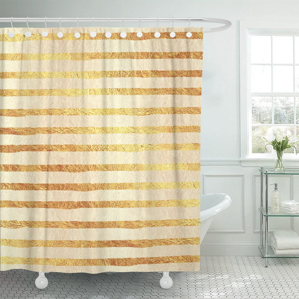 PKNMT Light Faux Gold Pattern Stripe Polyester Shower Curtain 60x72