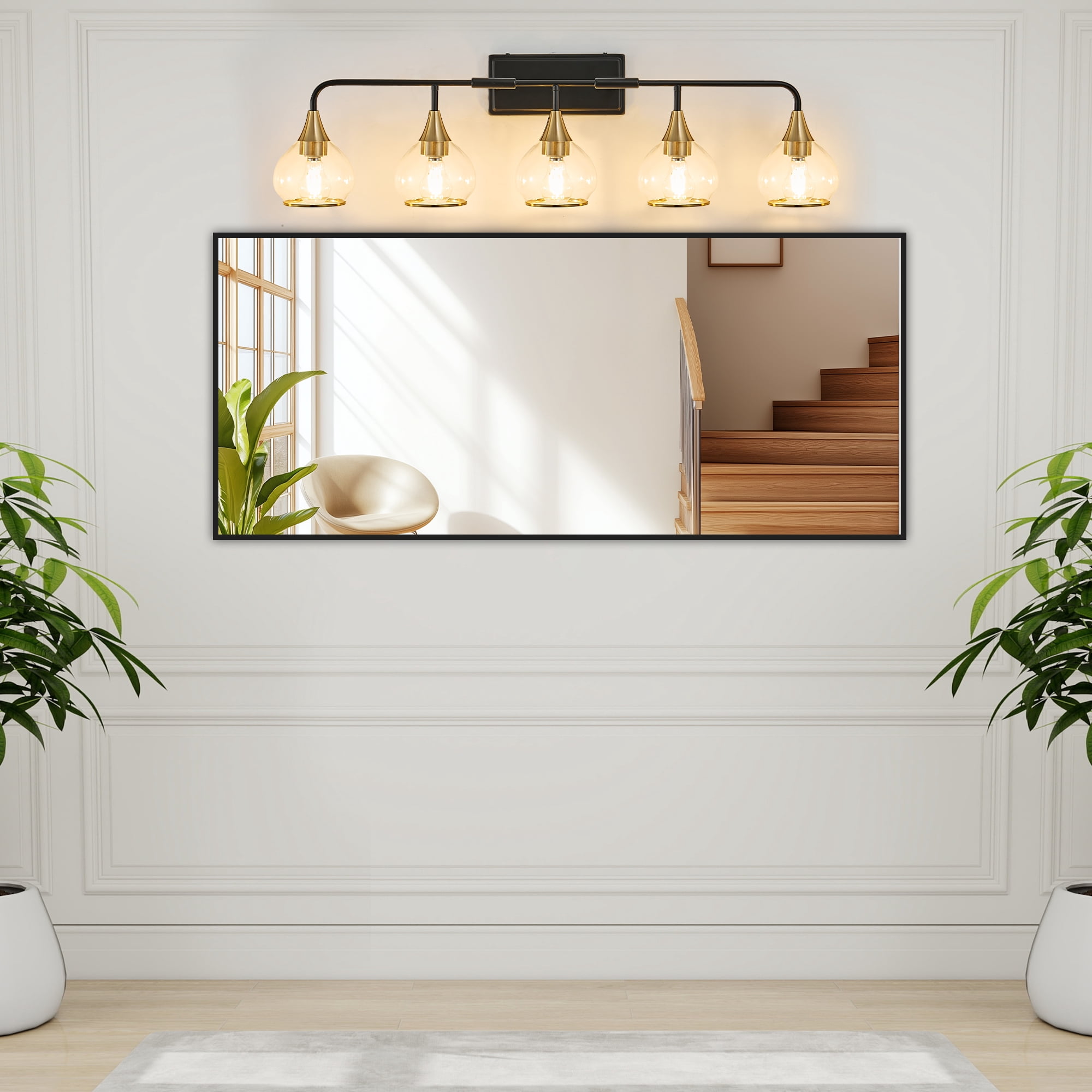 40" Modern 5-Light Vanity Light - Black and Gold Industrial Wall Sconce for Bathroom Mirror, Living Room, Hallway with Clear Glass Shades (Bulb Not Included)