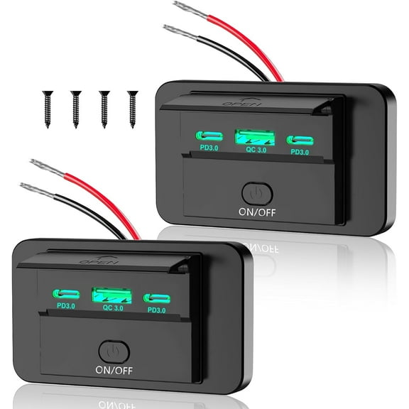 2PCS 3 Ports 12V RV USB Outlet 90W, Dual PD3.0 Type-C Quick Charge 72W & USB QC3.0 18W Panel Wall Mount, Automotive Car USB Socket Charger Adapter for RV Marine Boat Bus ATV Motorcycle Truck