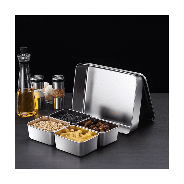 4 Grids Stainless Steel Seasoning Box with Lid Hotel Household Spice Organizer Multifunction Kitchen Gadget Walmart