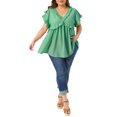 thumbnail image 2 of Agnes Orinda Women's Plus Size Mother's Day Easter Top Ruffle Trim V Neck Short Sleeve Casual Summer Cute Babydoll Blouses 3X Green, 2 of 6