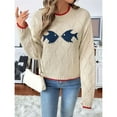 thumbnail image 6 of Sweater Pullover Long Sleeve Crew Neck Oversized Knit Aesthetic Sweatshirt Cute Fish Preppy Jumper Top Color M, 6 of 10