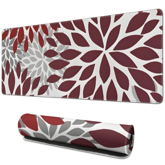 Long Mouse Pads for Desk,Red Floral and Petal Pattern Desk Mats on Top Of Desks, Desk Mouse Pad Extra Large with 3mm Non-Slip Base and Stitched Edge for Gaming,Office,Work,Home 31.5"x11.8"