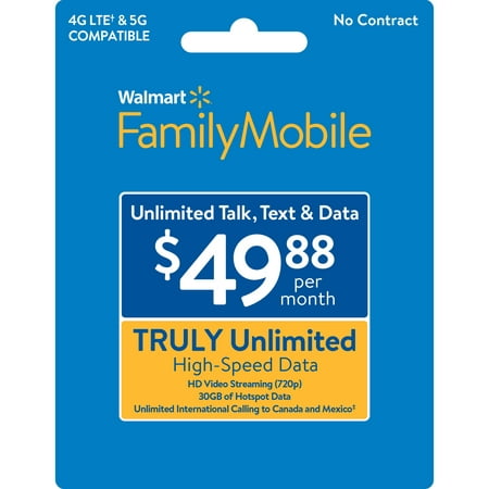 Walmart Family Mobile $49.88 TRULY Unlimited Monthly Prepaid Plan + 30GB of Mobile Hotspot e-PIN Top Up (Email Delivery)