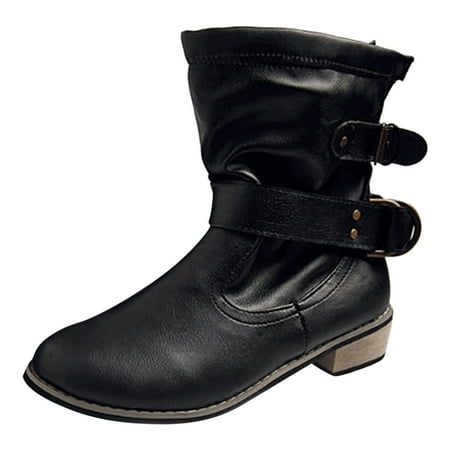 

Cathalem Shoes Women Adult Female Tall Extra Wide Calf Boots for Women Buckle Square Heel Round Head Boots Women Women s Thigh High Boots Wide Calf Black 7