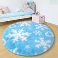 thumbnail image 4 of KIXINWA Round Frozen Rugs for Girls Bedroom, 4x4 Feet Fluffy Circle Snowflake Rug for Frozen Room Decor, Circular Plush Snowflake Carpet for Kids Room Playroom Nursery Decor, Cute Blue snowflake rugs, 4 of 5
