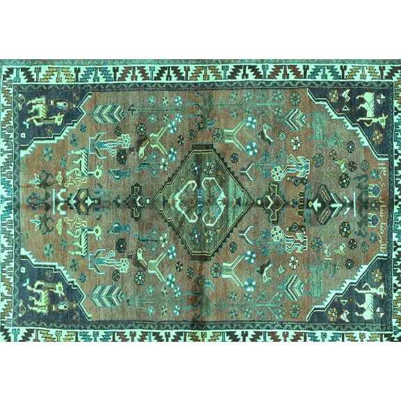 Ahgly Company Machine Washable Indoor Rectangle Persian Turquoise Blue Traditional Area Rugs, 5' x 7'