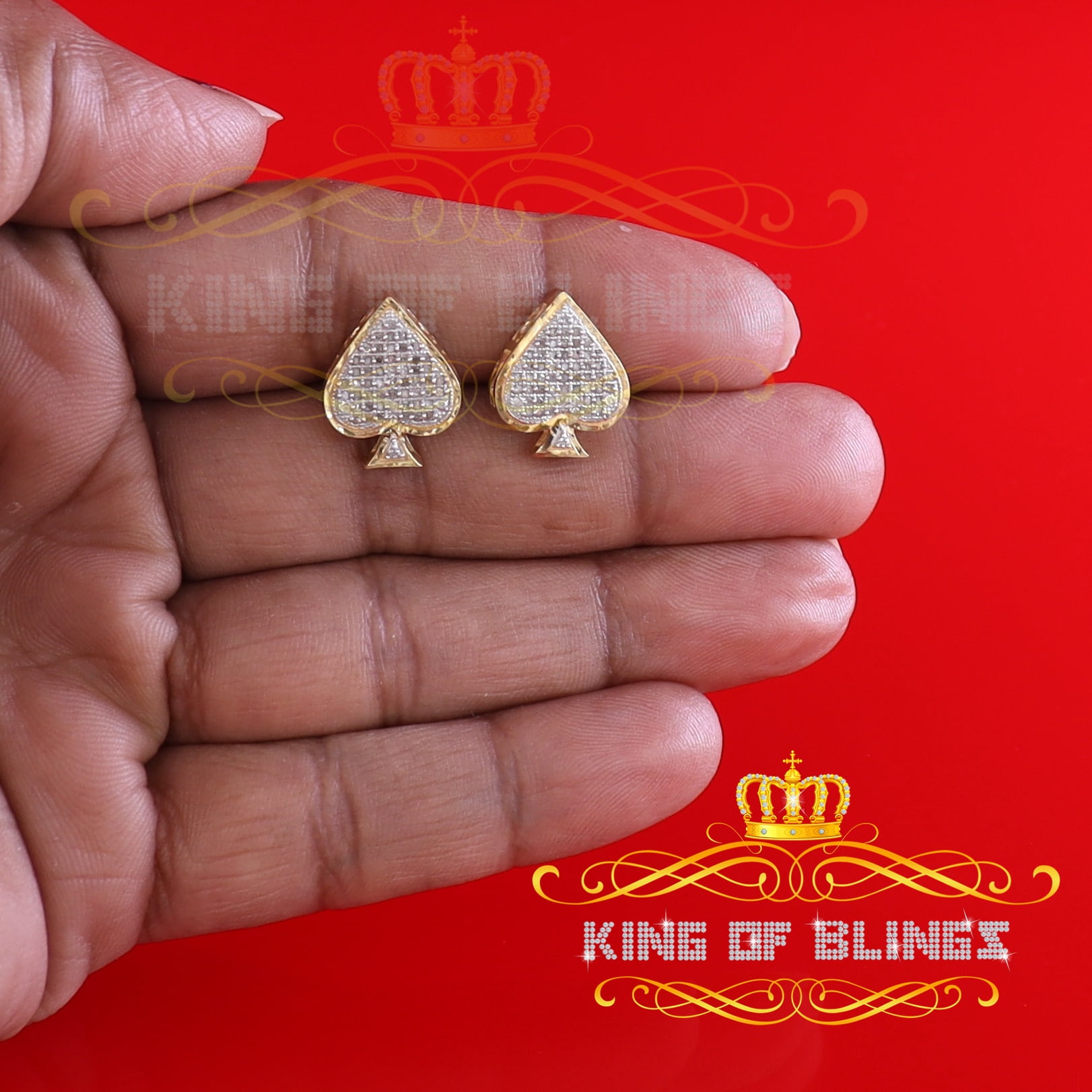 King of Bling's 925 Sterling Silver Yellow 0.25ct Diamond For Women's / Men's Stud Heart Earring