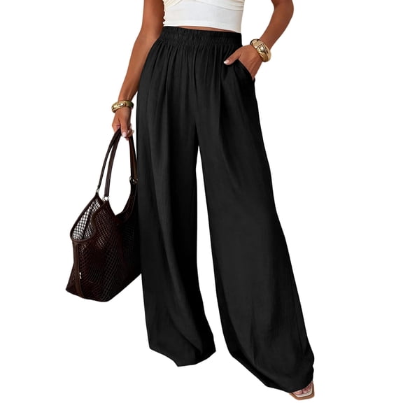 Wide Leg Pants Woman Spring Pockets Loose Flowy Trousers Lounge Palazzo Pant Vacation Clothes Black XXL