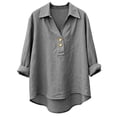 thumbnail image 4 of NAFUU Ladies Blouse Solid Color Lapel Casual Short Sleeve Linen Blend Breathable Button Down Lapel Everyday Comfort Blouses For Women, 4 of 5