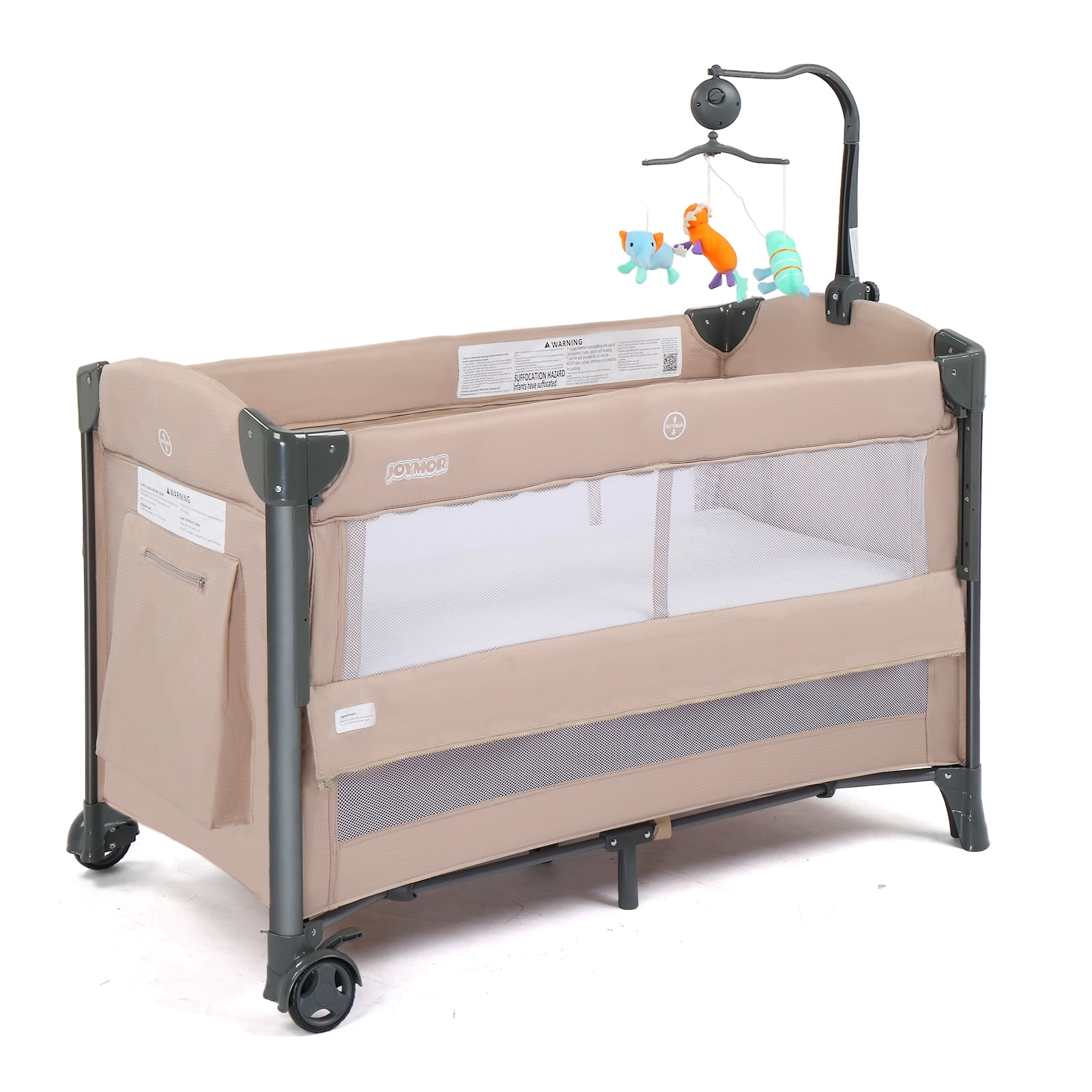 JOYMOR Beige Bedside Bassinet Co-Sleeper, Baby Bassinet Travel Crib for Boys Girls, Infant