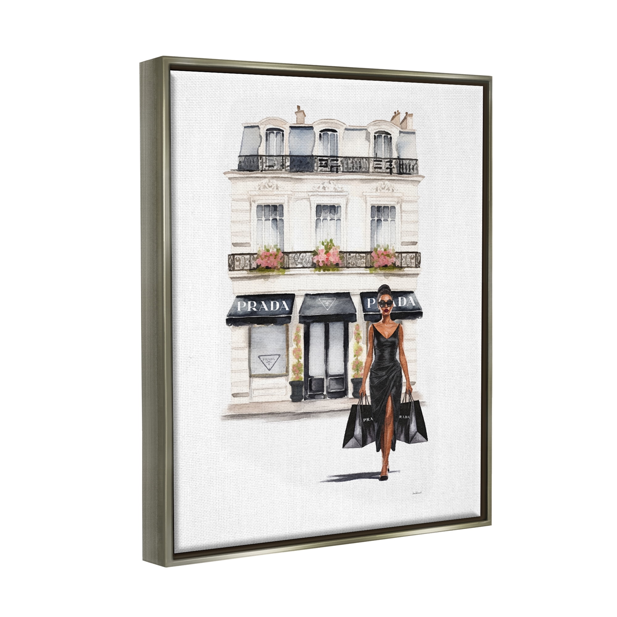 Stupell Industries Urban Glam Shopping Town & City Painting Gray Floater Framed Canvas Art Print Wall Art, 25 x 31