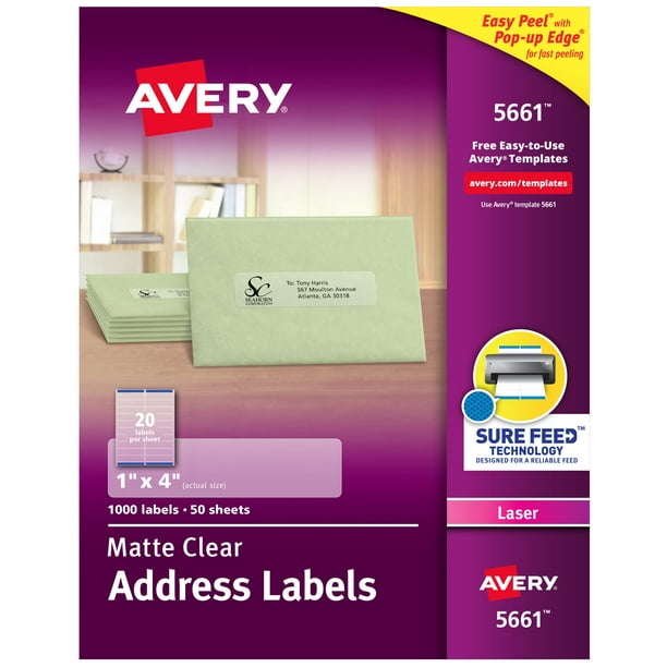 avery-address-labels-sure-feed-1-x-4-1-000-clear-labels-5661