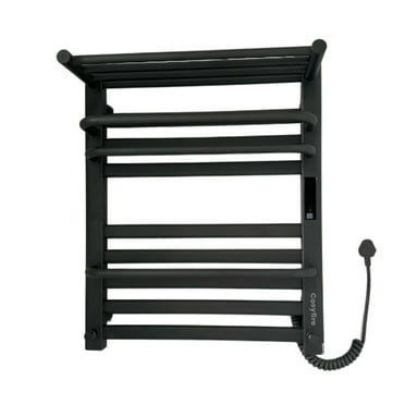 Cosyfire Electrically heated towel racks, Towel Warmer with Top Shelf, H 19.69 x W 19.69, Wall Mounted Towel Warmer Rack, Hard-Wired/Plug-in, Matte Black