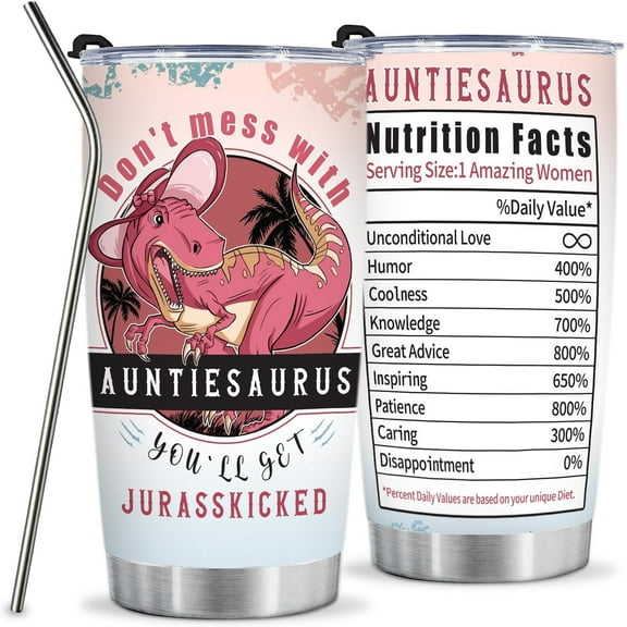 Auntie Tumbler Gift for Auntie For Mothers Day from Niece Auntie Gifts from Nephew - 20oz Funny Tumbler Dinosaur Cup - Unique Birthday Gift Thank You Christmas gifts for Auntie