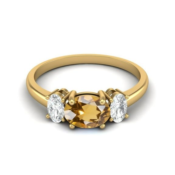 Mooneye 1.50 Cts Citrine 925 Sterling Silver Gold Vermeil Three-Stone Women Valentines Day Gift Ring