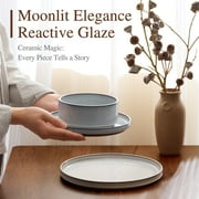 Vesteel 12-Piece Dinnerware Set, Ceramic Plates and Bowls Sets, Healthy Yixing Purple Clay Dishes Set, Elegant & Durable Tableware, Dishwasher & Microwave Safe - Moonlight White