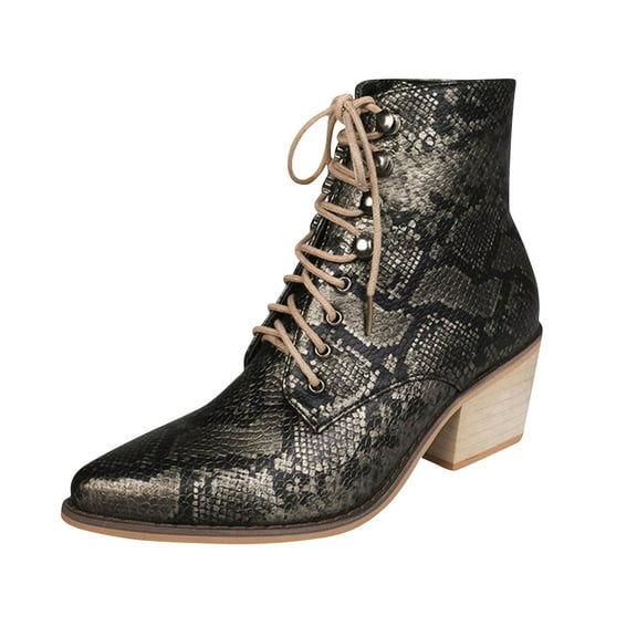 Fesfesfes Cowgirl Boots for Teen Girls Retro Thick Heel Shoes Casual Plus Size Lace Up Shoes 9(42)