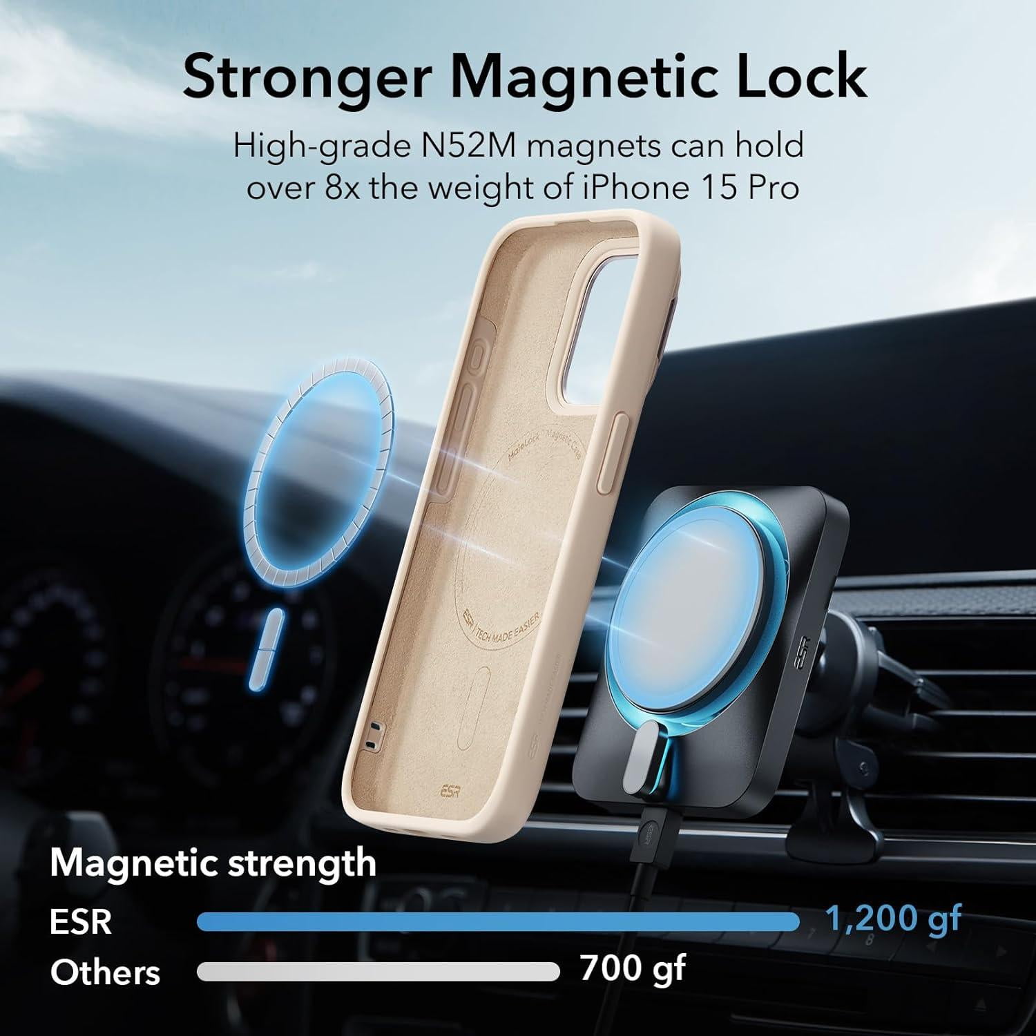 ESR iPhone 15 Pro Case, MagSafe Silicone Case with Stand, Military-Grade Protection, Built-in Camera Stash Stand, Light Tan