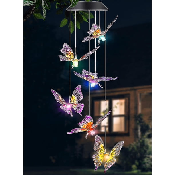 Campanas de viento de mariposa, campanas de viento solares, campanas de viento para cambiar de color exterior (regalos para mamá, regalo para abuela, regalo para mujeres) Regalo de Acción de