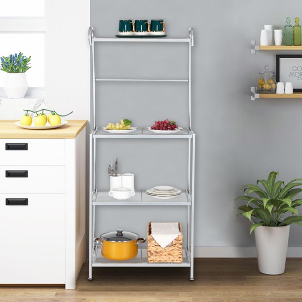 Zimtown 4-Tier Kitchen Baker's Rack Microwave Oven Stand Storage Rack, Gray