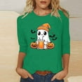 thumbnail image 2 of FAVIPT Womens Plus Size Halloween Costumes Scary Funny Pumpkin Print Shirts 3/4 Sleeve Crew Neck Soft Tops Casual Trendy Fall 2025 Tees Green,M, 2 of 4
