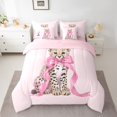 thumbnail image 2 of Homewish Teens Cartoon Bow Knot Leopard Twin Bedding Sets 7-Piece,Kawaii Jungle Animal Bedding Comforter Set Microfiber,Pink Brown Breathable Sheet Sets,Lightweight Room Decor,Reversible, 2 of 8