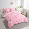 thumbnail image 3 of Castle Fairy Kids Teens Personalized Initial P Bedding Comforter Set 7pcs,Kawaii Pink Ribbon Bowknot Queen Bedding Sets Super Cozy,Dreamy Princess Queen Sheet Sets,Luxury Bedroom Decor,Reversible, 3 of 8