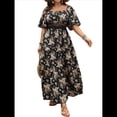 thumbnail image 1 of Vestidos Florales de Corta para Mujer, Cuello Cuadrado, Encaje Recortado, Ojales, Estilo Vintage Bohemio, Maxivestido 2025 Negro XXXL, 1 of 10