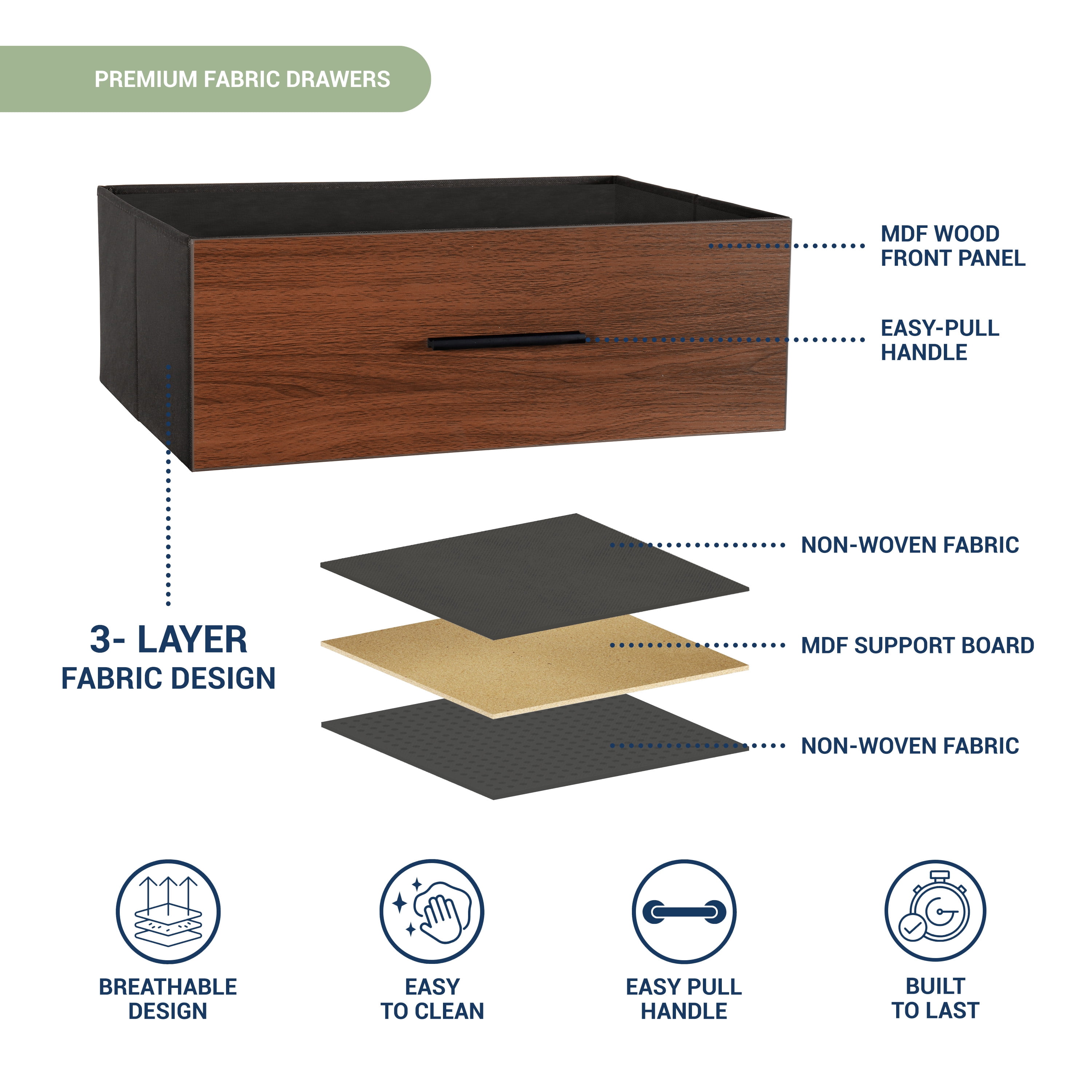 6-Drawer Dresser with Extra Large Fabric Bins, Wood Frame Storage Organizer for Bedroom, Living Room, or Hallway, Versatile Design Doubles as a TV Stand, Ideal for Home Organization, Walnut