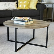 Household Essentials Jamestown Round Coffee Table Ashwood Rustic Wood Grain and Black Metal