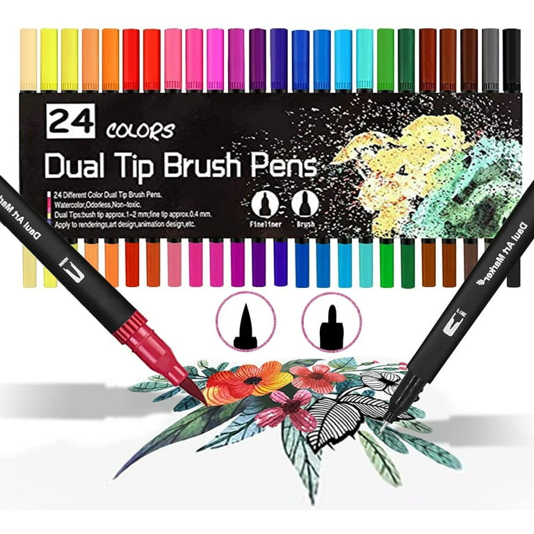 OBOSOE Dual Tip Brush Pens Calligraphy Brush Marker Type Pens Brush Fineliner Pens Colouring Pens Brush Tip Art Markers for Adults Colouring 