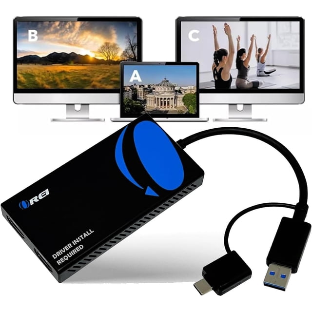 OREI SplitExtend HDMI Splitter Extended Display for Dual Monitor - Multi-Monitor Display 3 Separate Screens - USB A & USB-C Adapter to HDMI 2.0, 4K@3