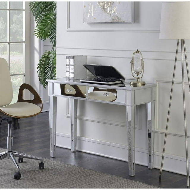 Convenience Concepts Gold Coast Vanity in Mirrored Glass with Silver Frame