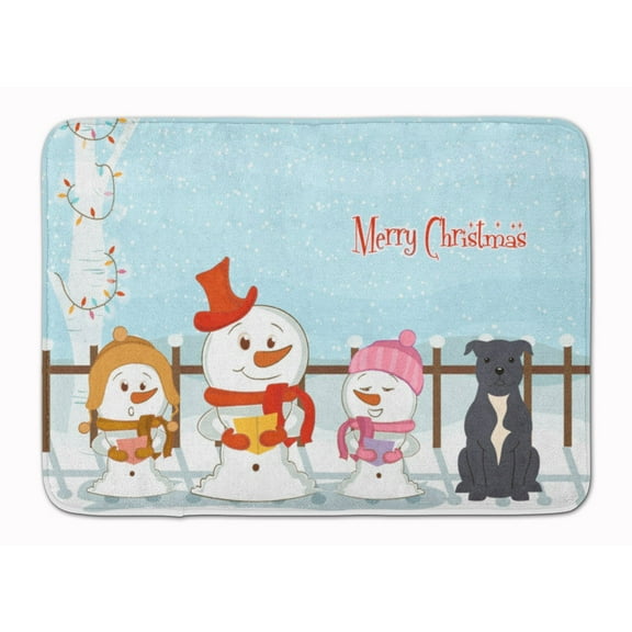 Merry Christmas Carolers Staffordshire Bull Terrier Blue Machine Washable Memory Foam Mat