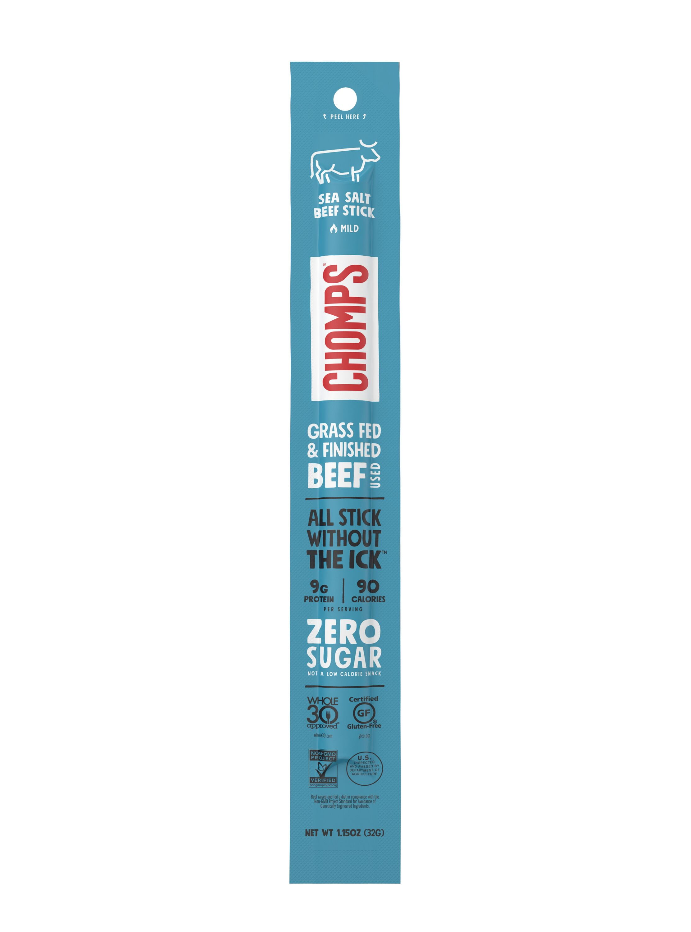Chomps Sea Salt Beef Jerky Stick, Gluten Free, Keto Snack, Healthy Snack, Sugar Free 1.15oz
