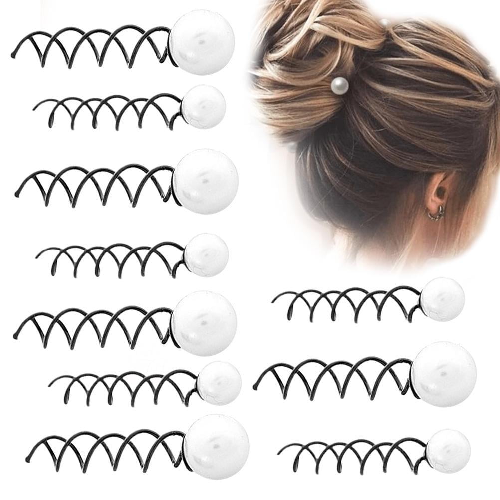 10pcs Spiral Hairpin Simple Pearl Spiral Spin Screw Pin Hair Clip Twist  Barrette Hairpins Hair Styling Bun Clip Tools for Women Girls 