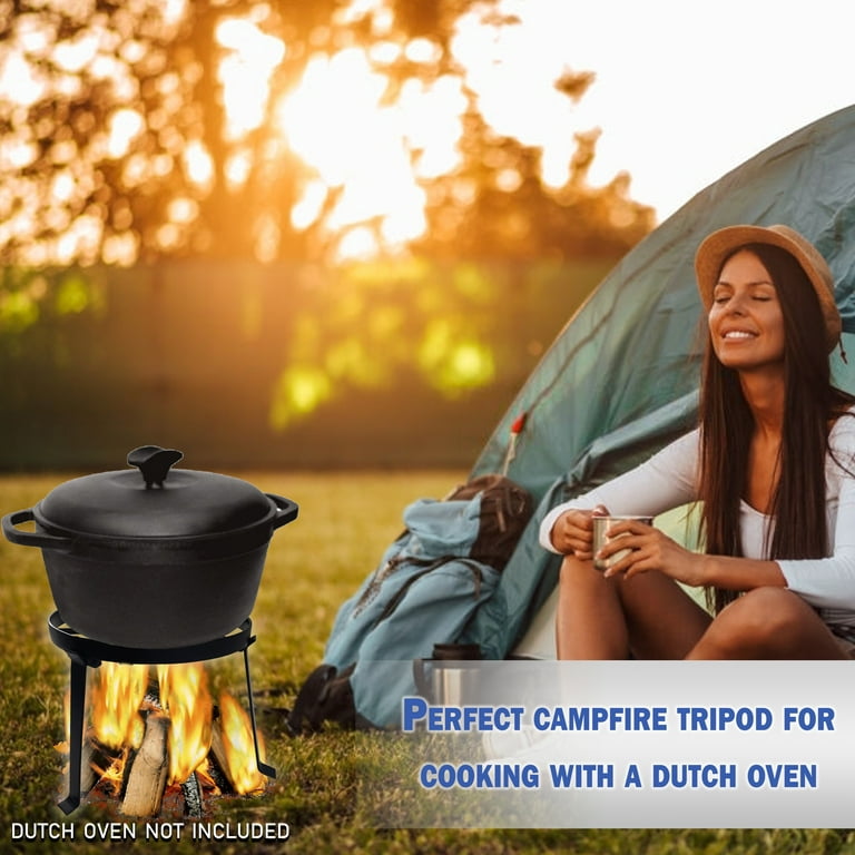 Simond Store Campfire Tripod for Cast Iron Dutch Oven Cooking, Campfire Grill for Camping. Wood, Size: 1, Black