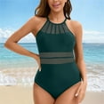 thumbnail image 2 of BOBOGOJP Women Tummy Control One Piece Swimsuit Modest Bathing Suit Full Coverage High Neck Swimwear Green for Size S, 2 of 5
