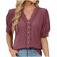 thumbnail image 1 of Eres Más Que una Camisa de Puntuación de Prueba Boho Top Manga Corta Cuello Redondo Blusa Suelta, Detalle de Encaje Color Sólido Desgaste de Verano Casual, Mezcla de Poliéster Spandex, 1 of 9